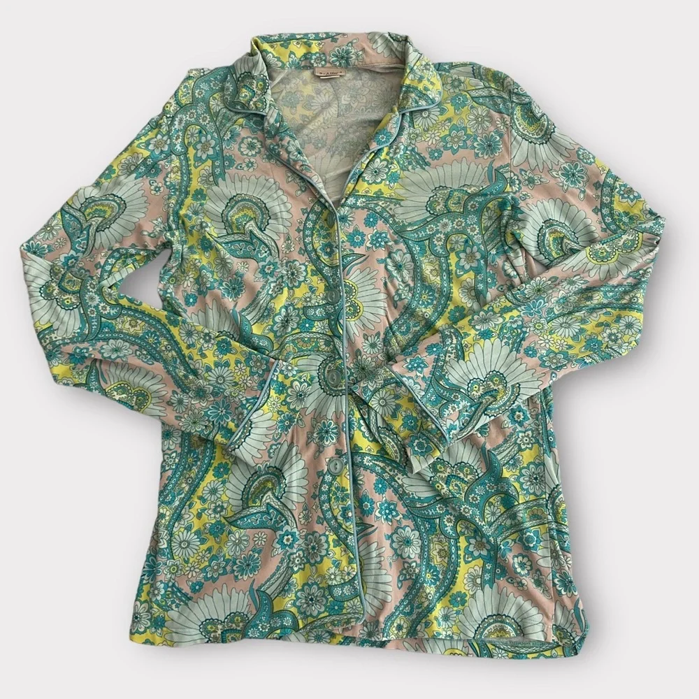 Bedhead Women’s Pajama Shirt Small Cotton Blend Long Sleeve Paisley Floral Cozy
